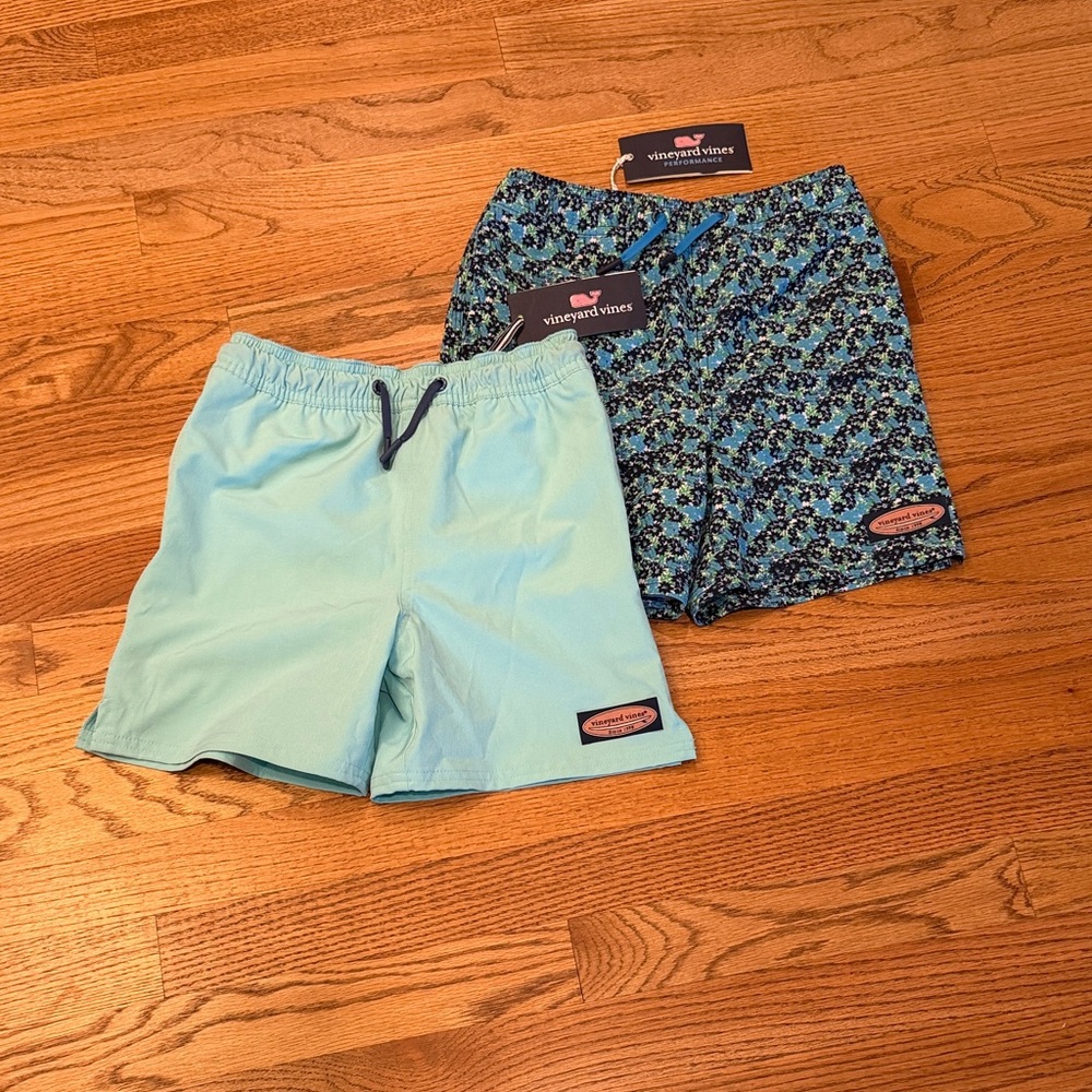 Vineyard Vines Kids Swim Trunks - Light Blue & Navy Floral